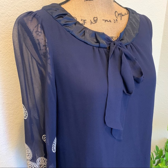 Navy Chiffon Dress. Size M - Picture 2 of 7
